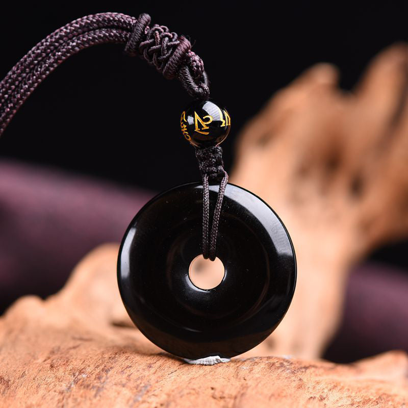 Buddha Stones Tibetan Obsidian Protection Necklace