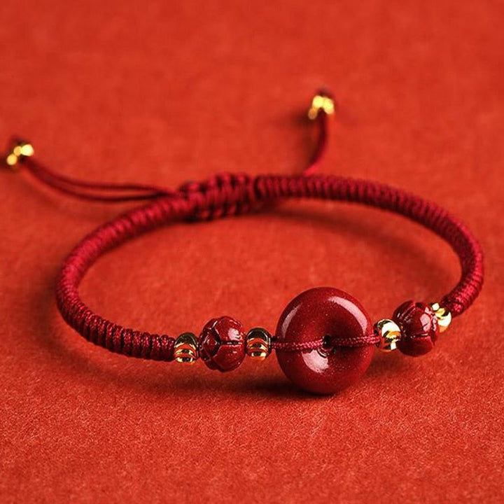 Buddha Stones Handmade Lotus Cinnabar Peace Buckle Blessing Braid Bracelet - image 2