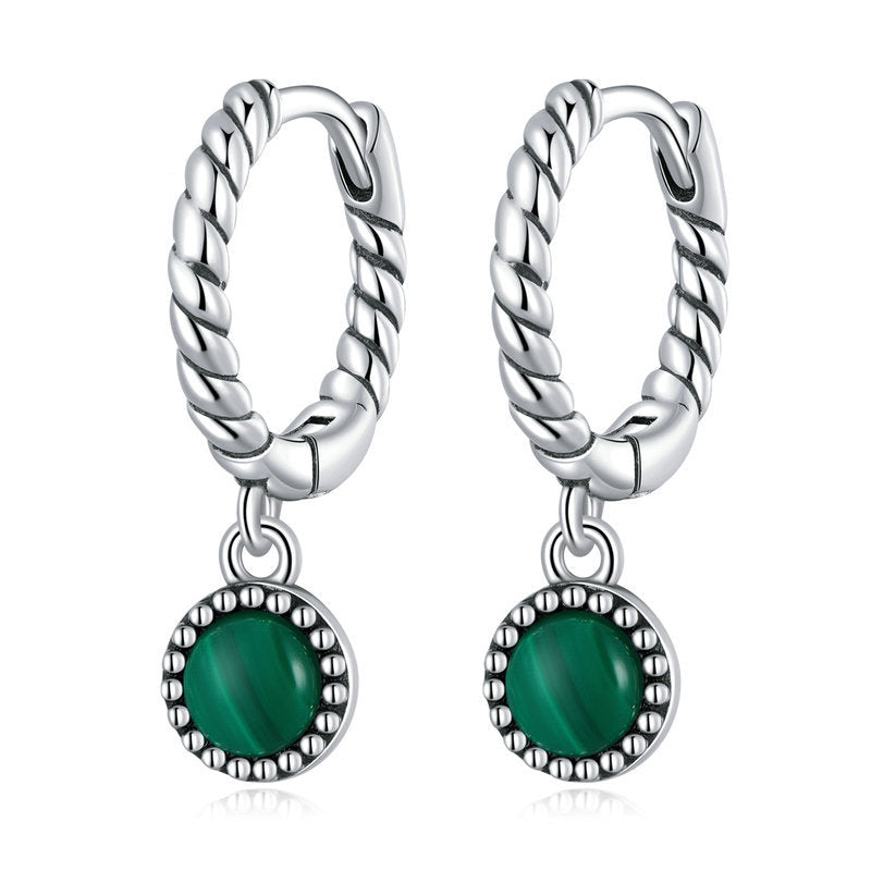 925 Sterling Silver Round Malachite Anti-Anxiety Drop Earrings - Malachite (Anti-Anxiety ♥ Protection) - image 0