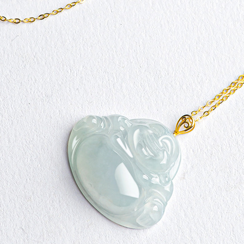 Laughing Buddha Natural Jade 18K Gold Abundance Necklace Pendant - image 6