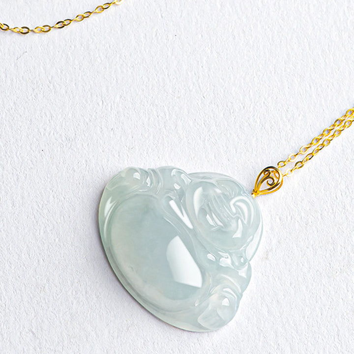 Laughing Buddha Natural Jade 18K Gold Abundance Necklace Pendant - image 6