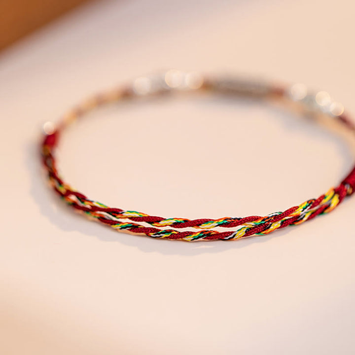 Buddha Stones 925 Sterling Silver Luck Koi Fish Braided Colorful String Bracelet Anklet - image 14