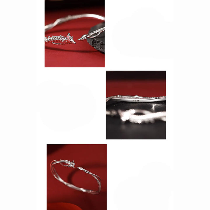 Buddha Stones 925 Sterling Silver Year of the Dragon Design Luck Metal Cuff Bracelet Bangle - image 10