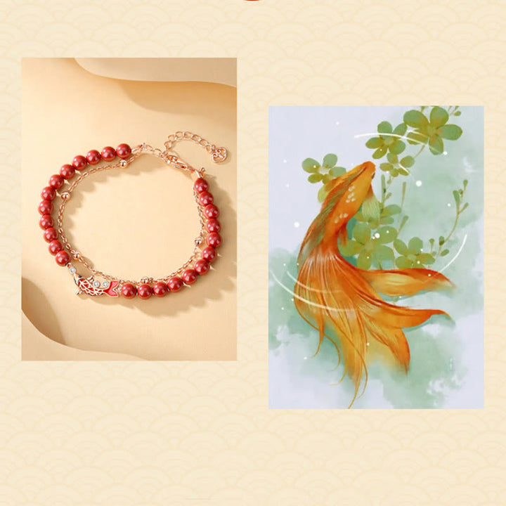 Buddha Stones 925 Sterling Silver Lucky Koi Fish Cinnabar Zircon Prosperity Double Layer Chain Bracelet - image 10