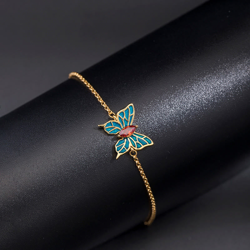 Buddha Stones 925 Sterling Silver Butterfly Zircon Love Chain Bracelet - Feng Shui Butterfly(Love♥Freedom) - image 0