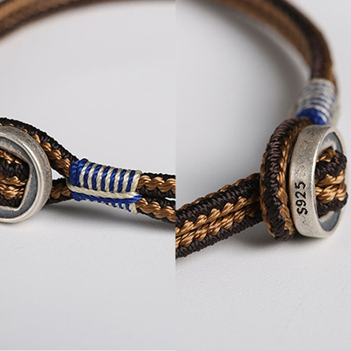 Buddha Stones  925 Sterling Silver Handmade Button Protection Weave String Bracelet - image 6