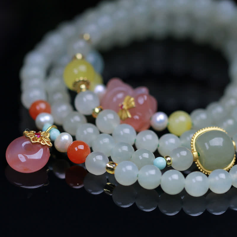 Natural Hetian Jade Pink Crystal Peace Buckle Happiness Abundance Bracelet - image 4