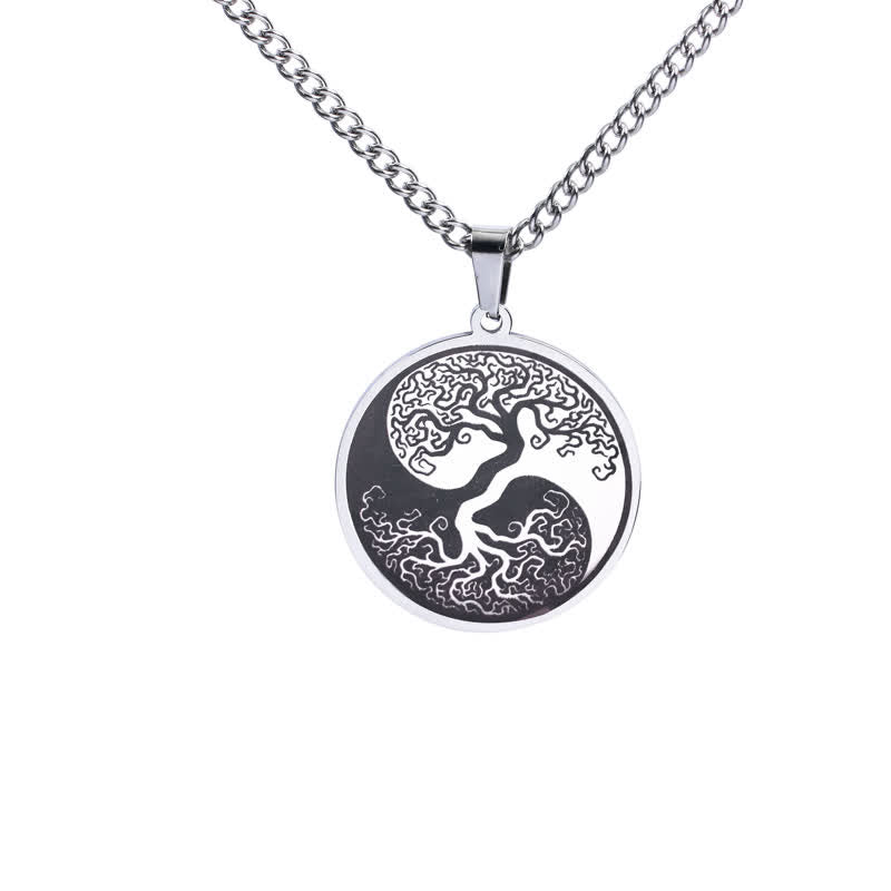 Buddha Stones The Tree of Life Titanium Steel Connection Necklace Pendant - Silver - image 5
