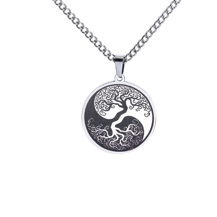 Buddha Stones The Tree of Life Titanium Steel Connection Necklace Pendant - Silver - image 5