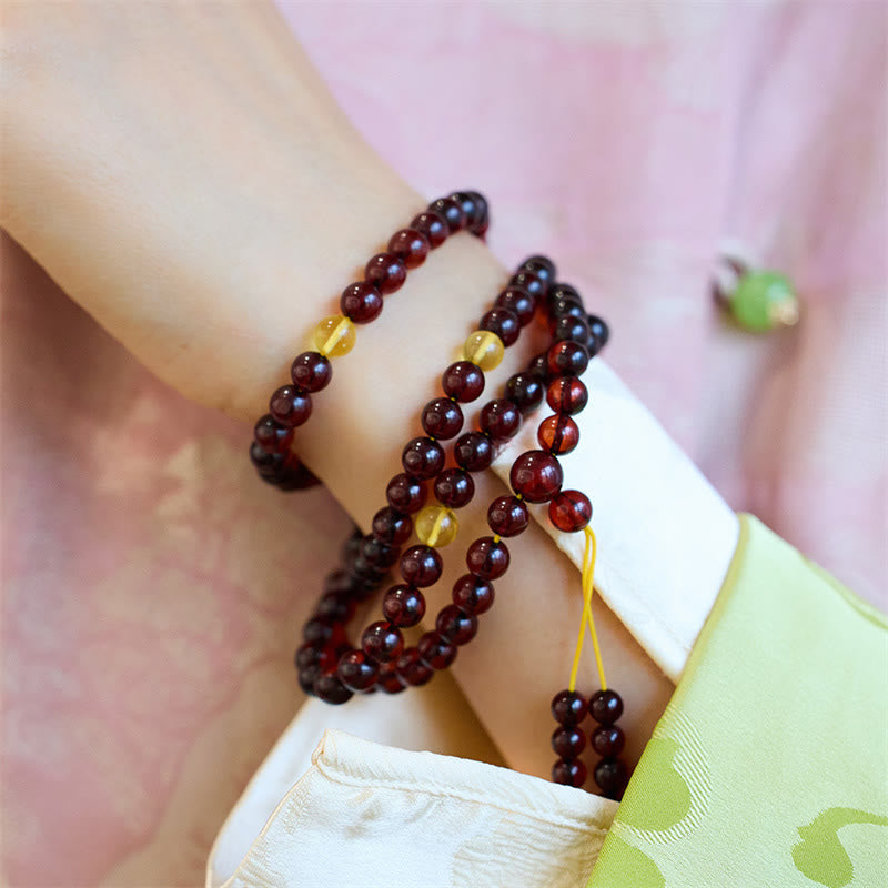 Buddha Stones Natural 108 Mala Beads Amber Clear Anxiety Bracelet - image 4