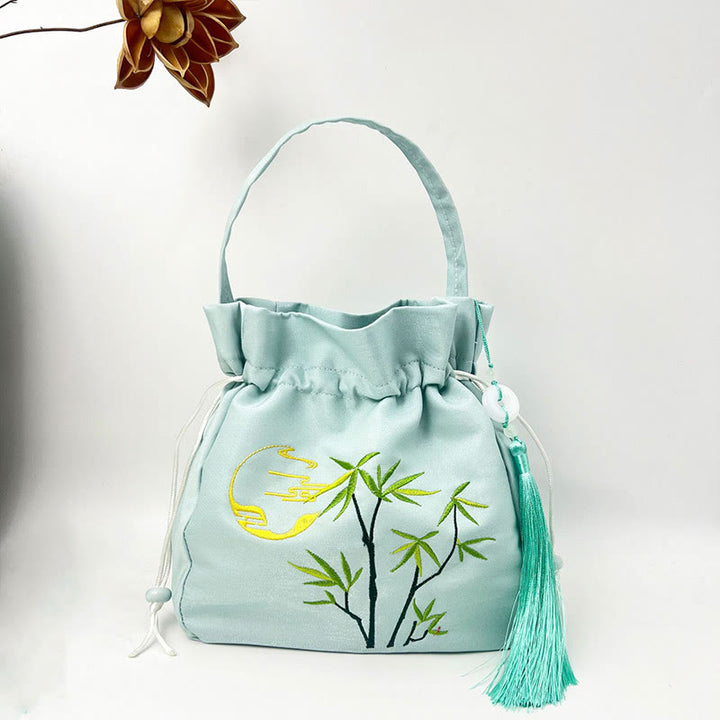 Buddha Stones Embroidered Flowers Wisteria Lily Cotton Linen Tote Crossbody Bag Shoulder Bag Handbag