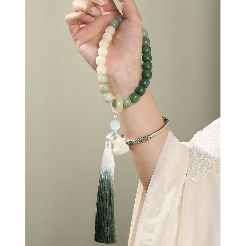 Natural Gradient Bodhi Seed Fortune Money Bag Lotus Wisdom Tassel Wrist Mala