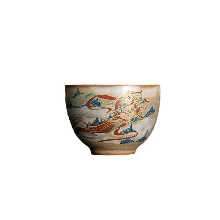 Buddha Stones Dunhuang Flying Apsaras Ceramic Gaiwan Sancai Teacup Kung Fu Tea Cup With Lid