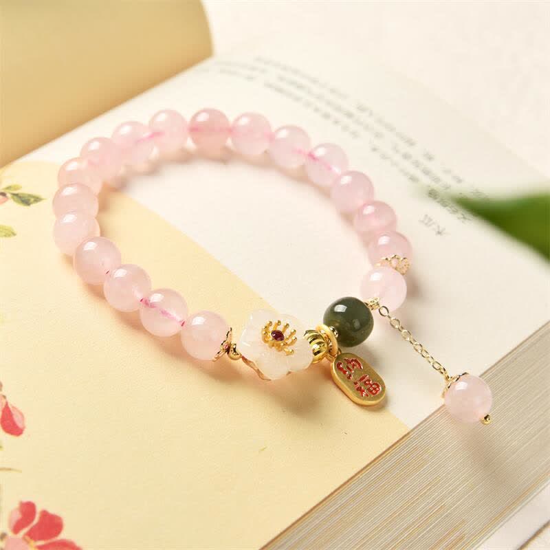 Buddha Stones Natural Pink Crystal Jade Flower Warm Love Bracelet - image 4
