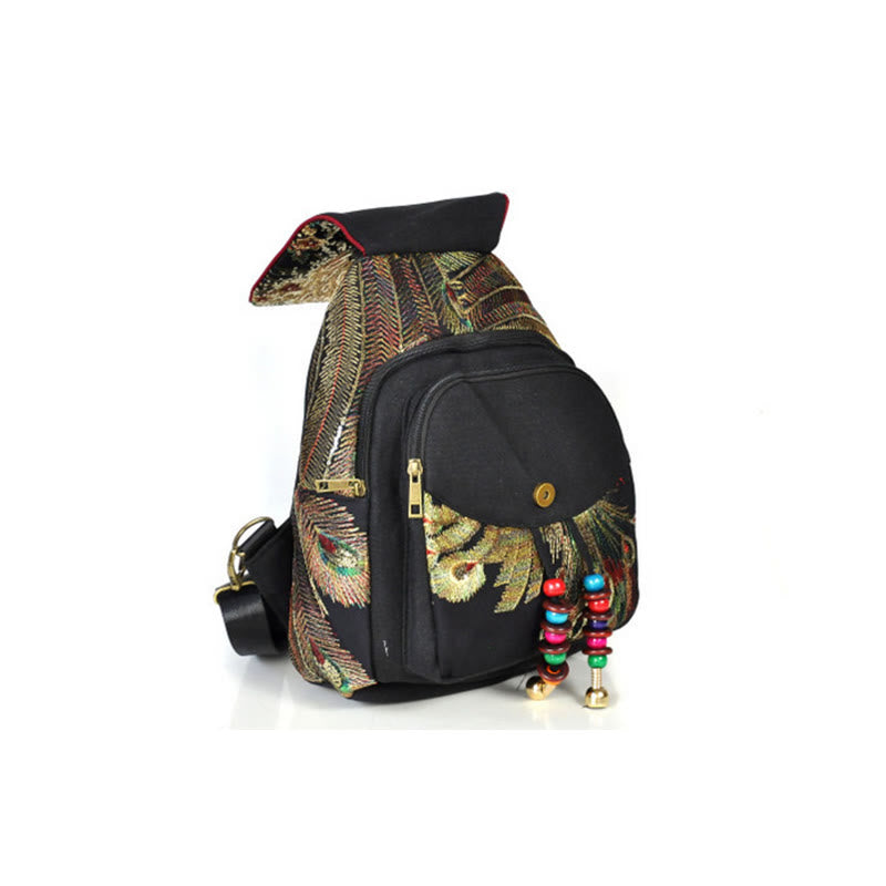 Peacock Embroidery Canvas Tassel Backpack - image 15