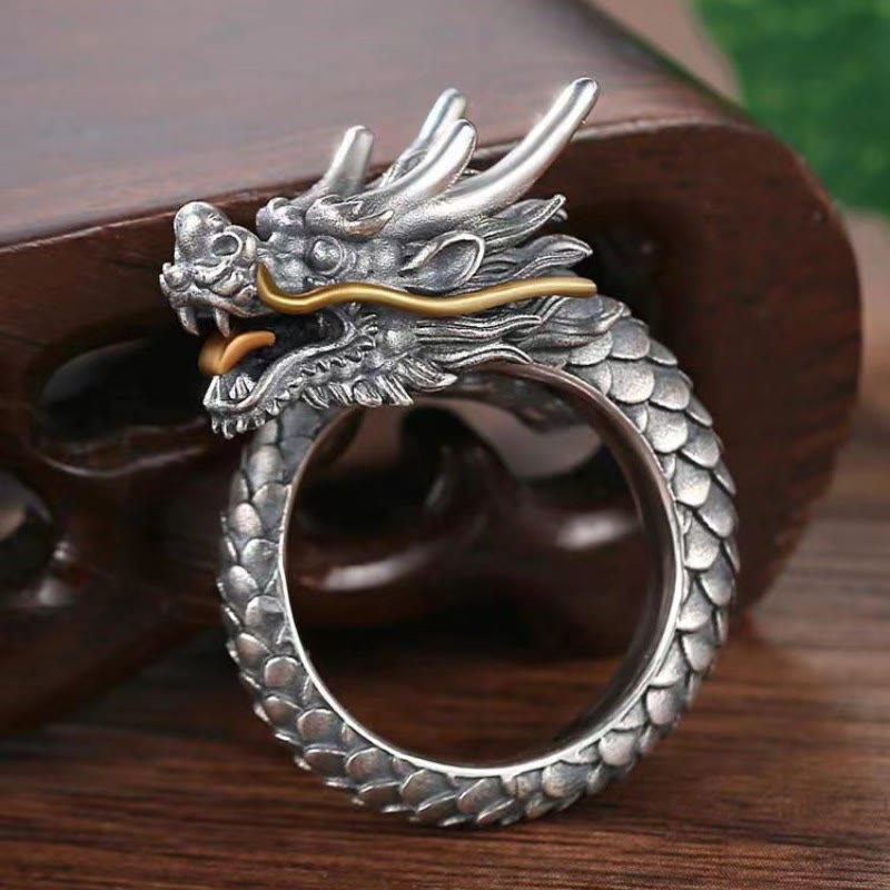 Buddha Stones Vintage Dragon Design Protection Strength Adjustable Ring - image 1