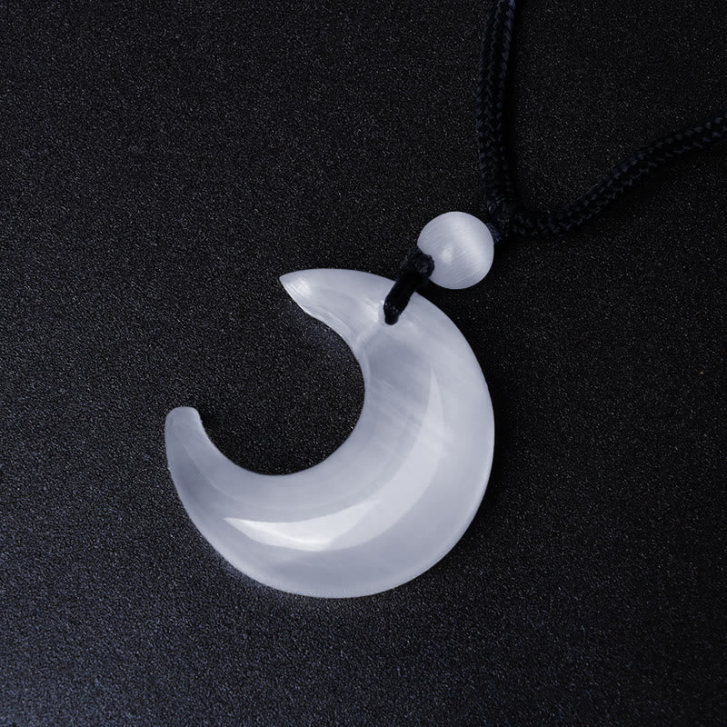 Buddha Stones Natural Silver Sheen Obsidian Selenite Crystal Crescent Moon Yin Yang Couple Protection Necklace Pendant - image 13