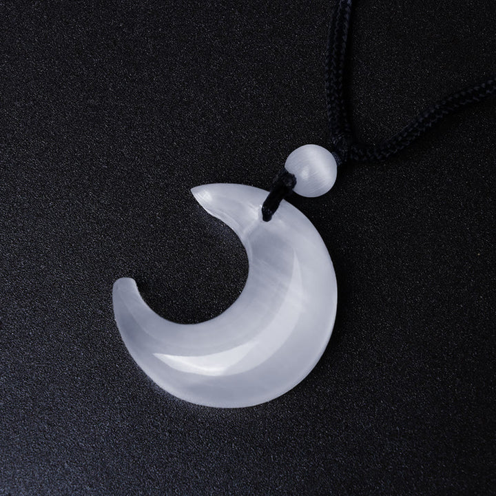 Buddha Stones Natural Silver Sheen Obsidian Selenite Crystal Crescent Moon Yin Yang Couple Protection Necklace Pendant - image 13