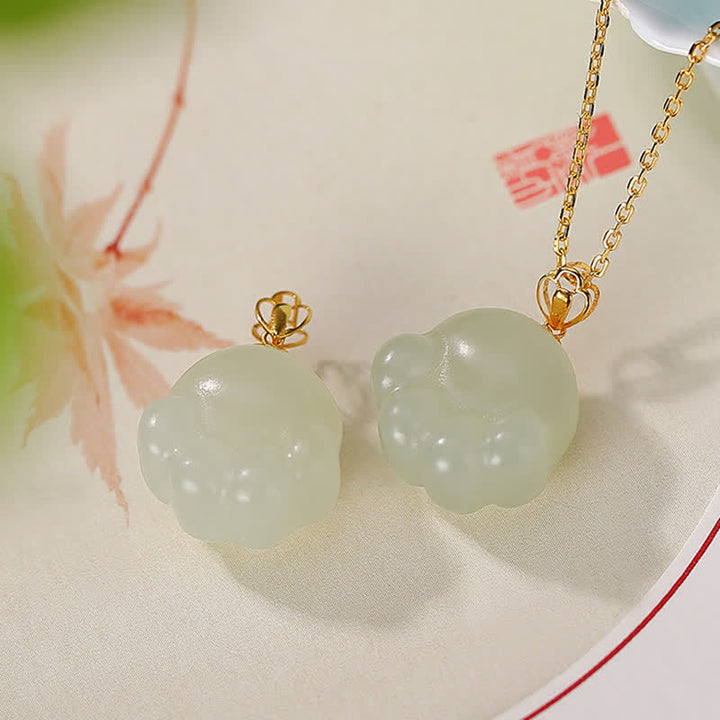 925 Sterling Silver Hetian White Jade Cute Cat Paw Luck Necklace Pendant - Hetian White Jade(Protection♥Happiness) - image 1