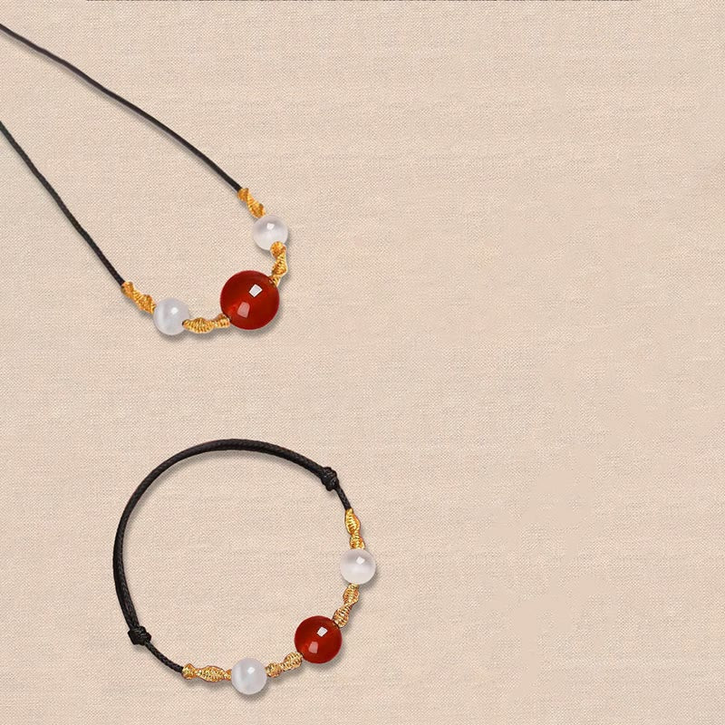 Buddha Stones Natural Red Agate Cat Eye Calm Braided String Bracelet Necklace Pendant - image 12