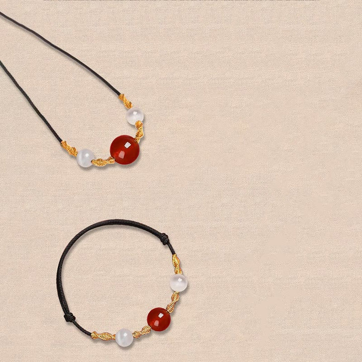 Buddha Stones Natural Red Agate Cat Eye Calm Braided String Bracelet Necklace Pendant - image 12