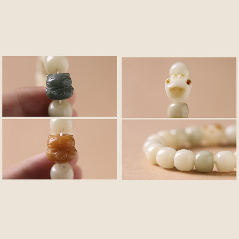 Buddha Stones Lucky Cat Bodhi Seed Cat Paw Peace Bracelet - image 11
