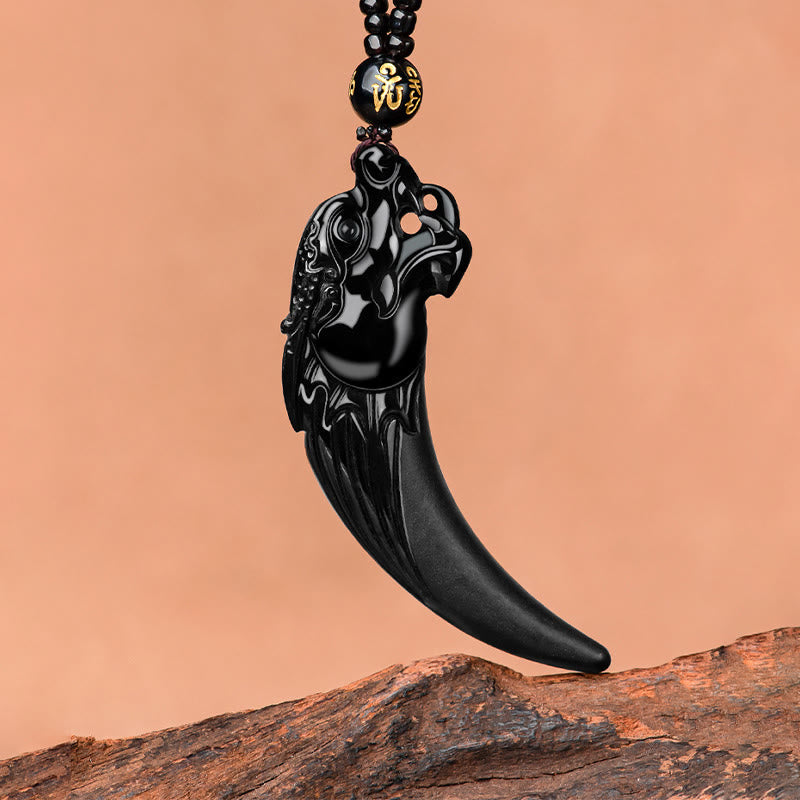 Buddha Stones Natural Black Jade Chinese Zodiac Dragon Tooth Pattern Protection Necklace Pendant - image 6