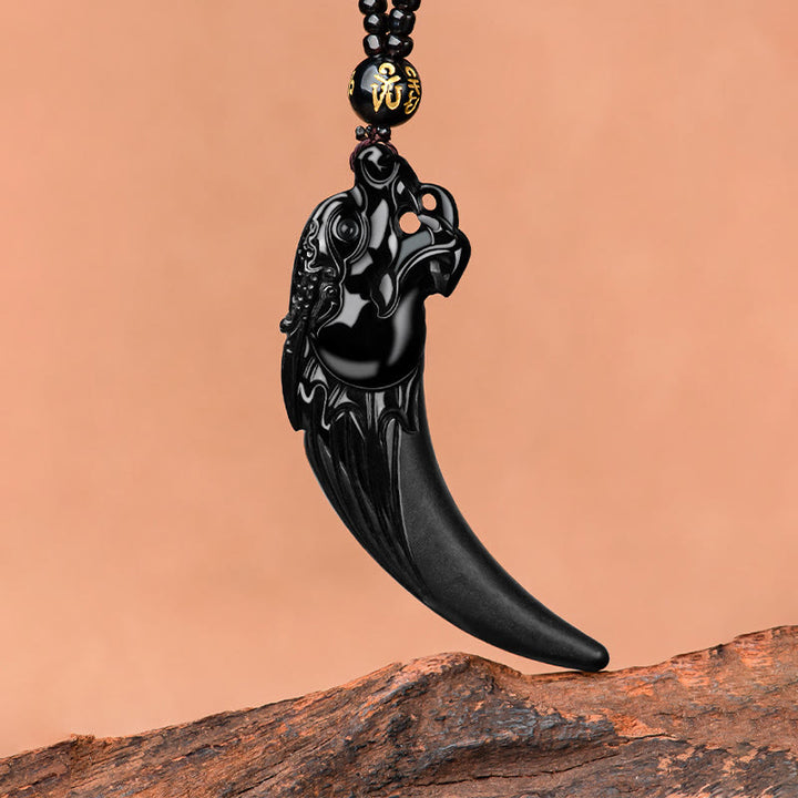 Buddha Stones Natural Black Jade Chinese Zodiac Dragon Tooth Pattern Protection Necklace Pendant - image 6