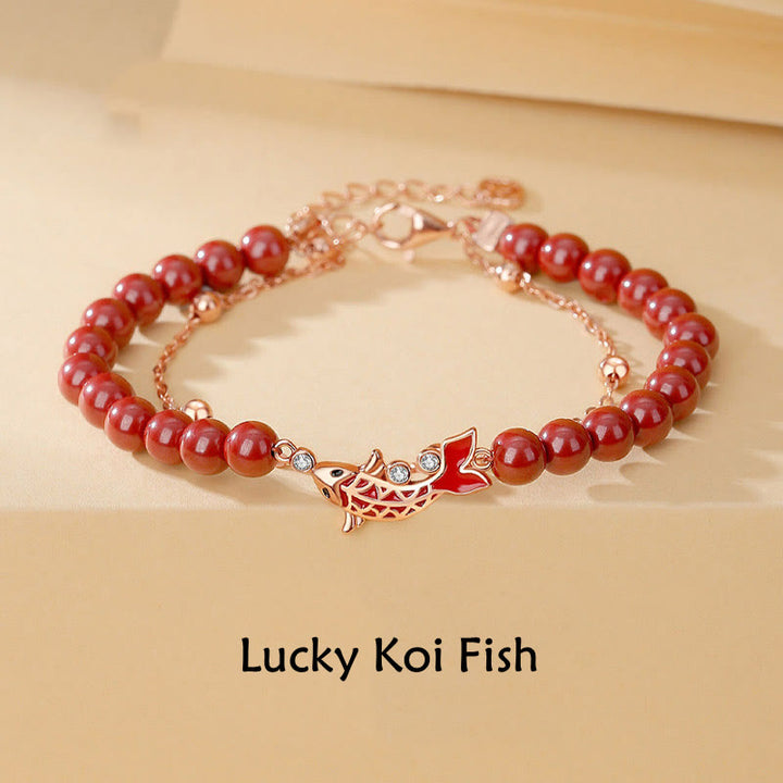 Buddha Stones 925 Sterling Silver Lucky Koi Fish Cinnabar Zircon Prosperity Double Layer Chain Bracelet - Koi Fish(Luck♥Prosperity) - image 0