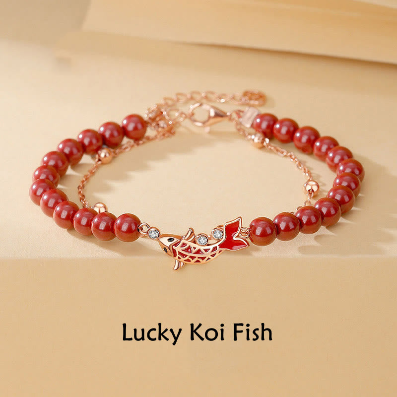 Buddha Stones 925 Sterling Silver Lucky Koi Fish Cinnabar Zircon Prosperity Double Layer Chain Bracelet - Koi Fish(Luck♥Prosperity) - image 0