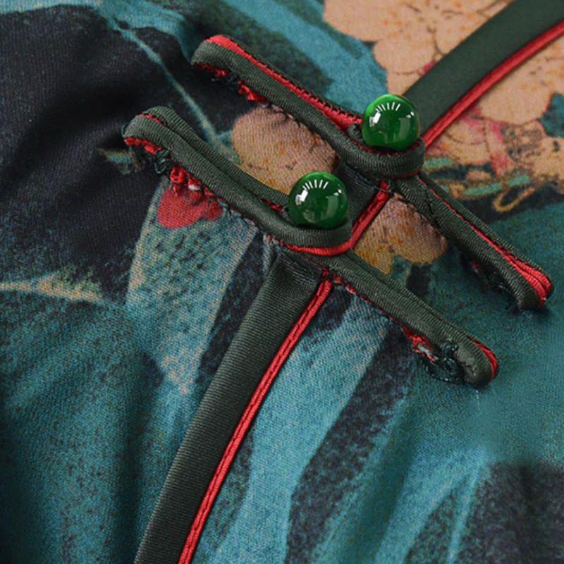 Buddha Stones Vintage Pink Flowers Print Cheongsam Dress Women's Qipao Dress - image 6