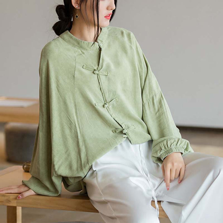 Buddha Stones Frog-Button Long Sleeve Shirt Zen Tai Chi Meditation Top Hanfu Clothing Jacket