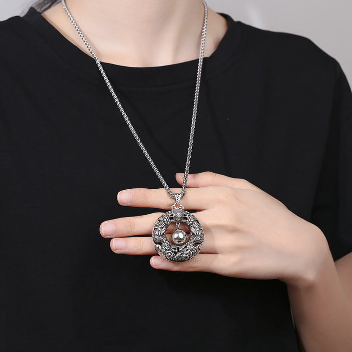 Buddha Stones Double Dragon Playing Bead Copper Protection Necklace Pendant - image 6