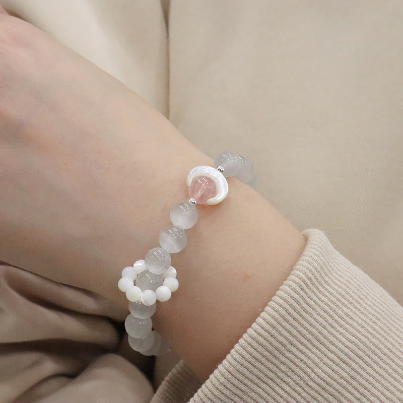 Buddha Stones 925 Sterling Silver Natural Amethyst Aquamarine Pink Crystal Cat's Eye Healing Crescent Moon Bracelet - Cat's Eye(Peace♥Support)(Wrist Circumference 14-16cm) - image 18