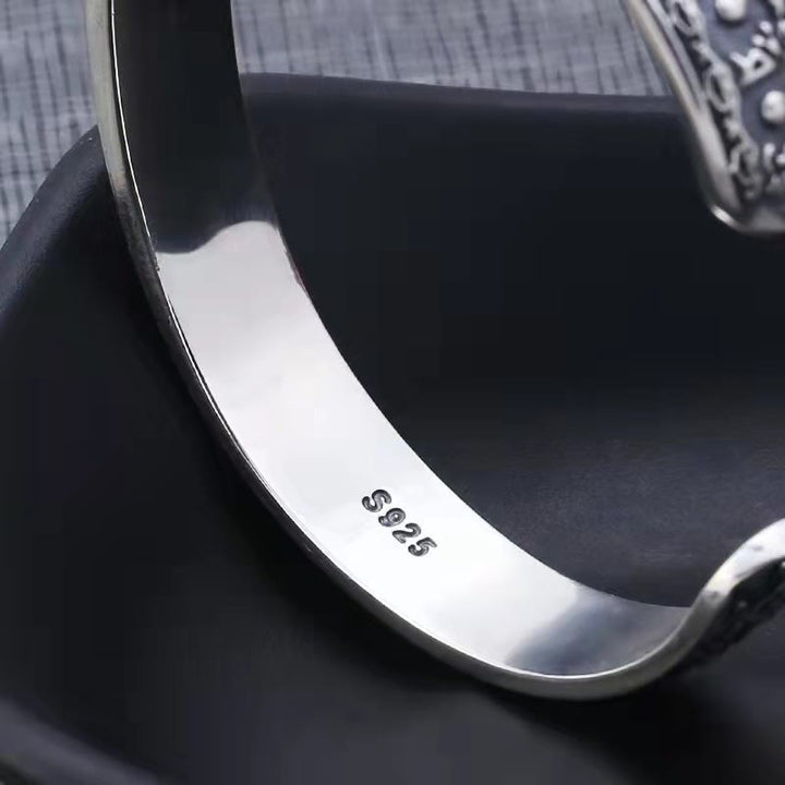 Buddha Stones 925 Sterling Silver Om Mani Padme Hum Double Dorje Engraved Wisdom Cuff Bracelet Bangle - image 4