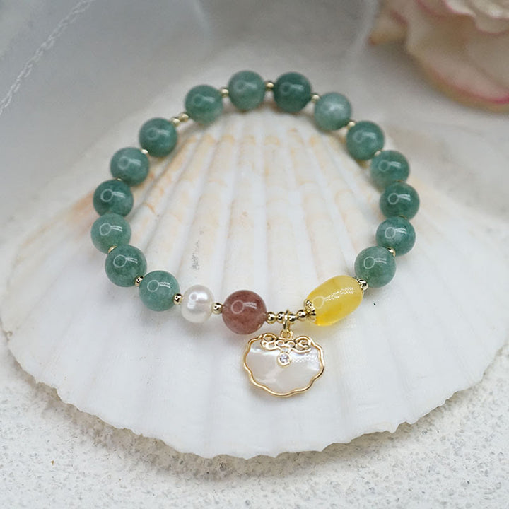 Buddha Stones Jade Sea shell Ruyi Lock Luck Bracelet