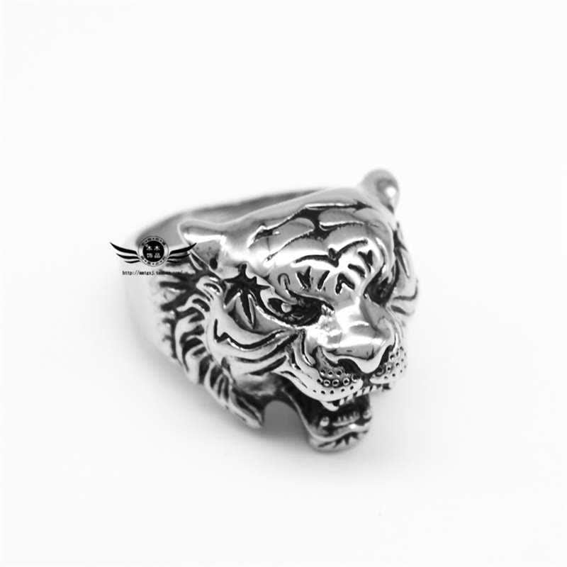 Men's Animal Tiger Head Titanium Steel Balance Calm Punk Rock Biker Ring