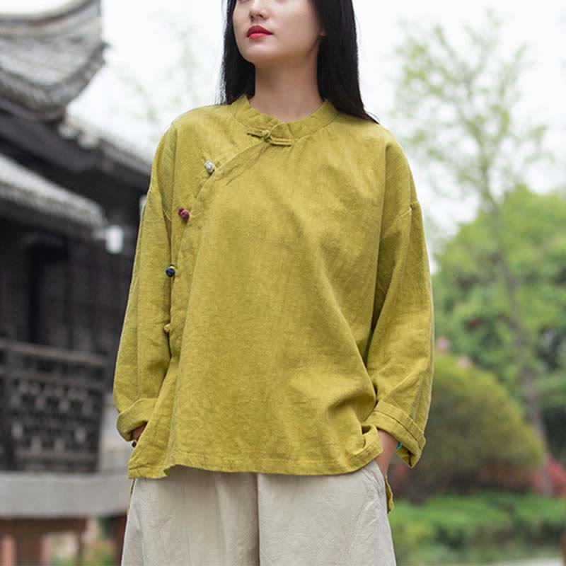 Buddha Stones Ramie Linen Blouse Women Shirt Top Chinese Hanfu Style Clothing