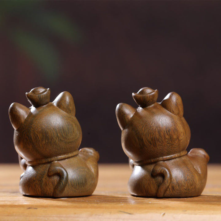 Buddha Stones Mini Green Sandalwood Ingot Lucky Cat Carved Peace Desk Decorations - image 16
