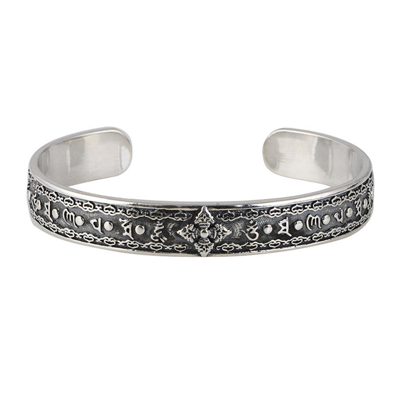 Buddha Stones 925 Sterling Silver Om Mani Padme Hum Double Dorje Engraved Wisdom Cuff Bracelet Bangle - image 5