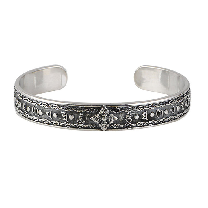 Buddha Stones 925 Sterling Silver Om Mani Padme Hum Double Dorje Engraved Wisdom Cuff Bracelet Bangle - image 5