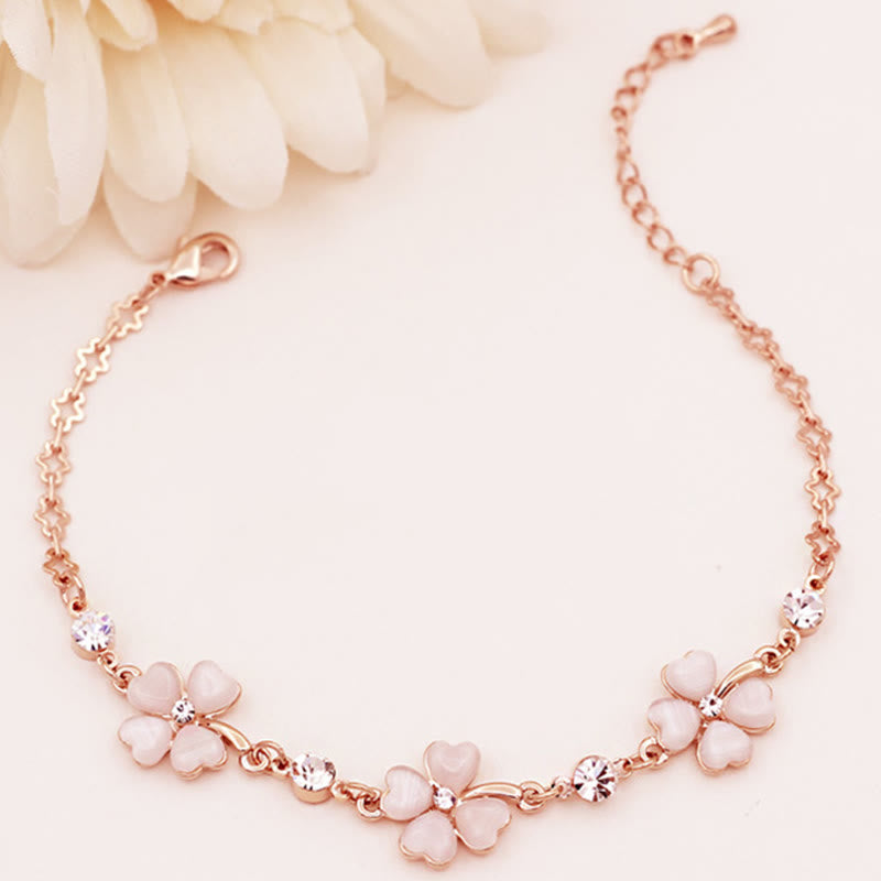 Buddha Stones Pink Crystal Four Leaf Clover Love Chain Bracelet - image 1