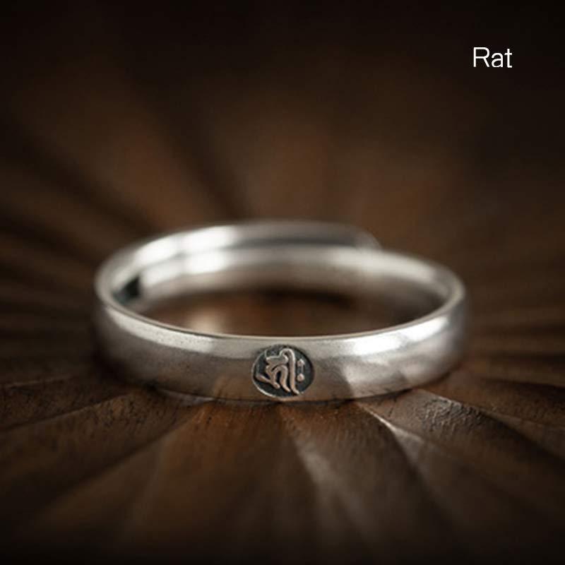 925 Sterling Silver Chinese Zodiac Natal Buddha Blessing Couple Ring - Rat - Women - image 8