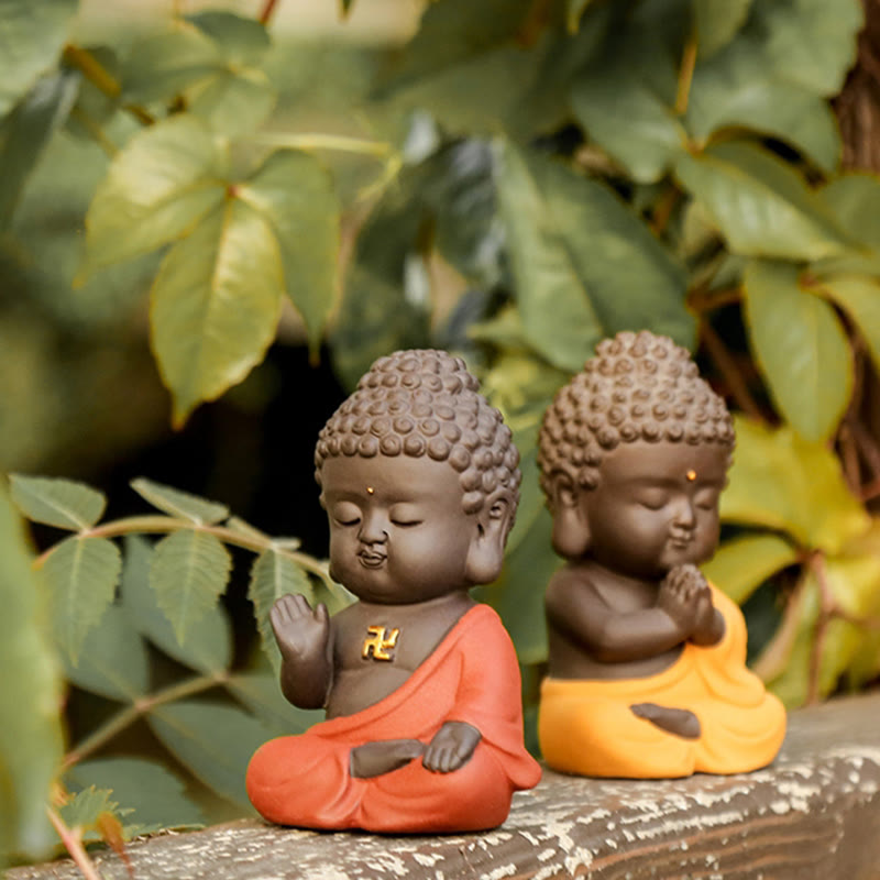 Buddha Stones Small Buddha Serenity Purple Clay Home Desk Decoration - image 0