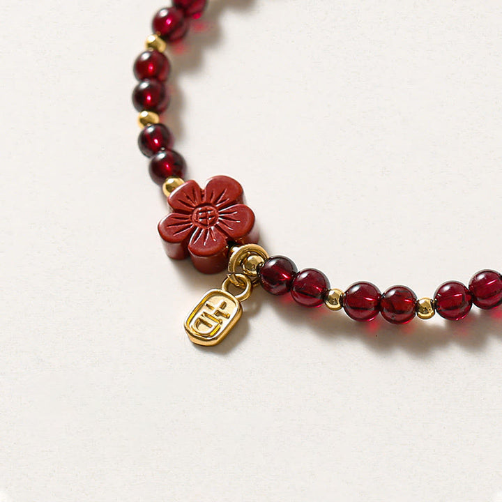 Buddha Stones 14K Gold Natural Garnet Cinnabar Flower Calm Bracelet - image 7