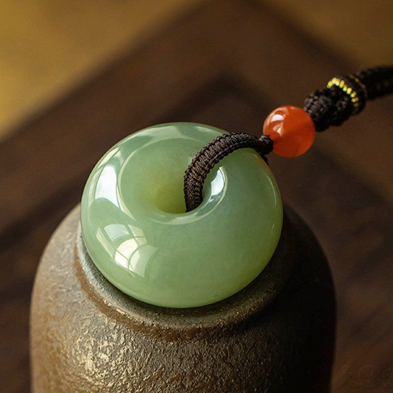 Natural Round Jade Gray Jade Peace Buckle Luck Necklace Pendant - image 13