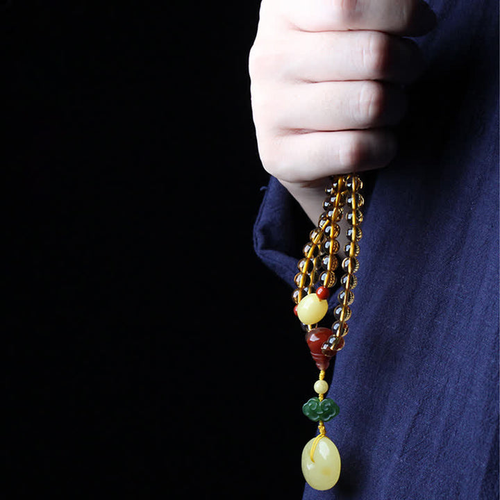 108 Mala Beads Natural Citrine Amber Peace Buckle Red Agate PiXiu Protection Charm Bracelet - image 7