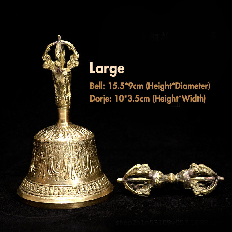 Buddha Stones Tibetan Meditation Bell and Vajra Dorje Copper Decoration Set - Gold - Large - image 15