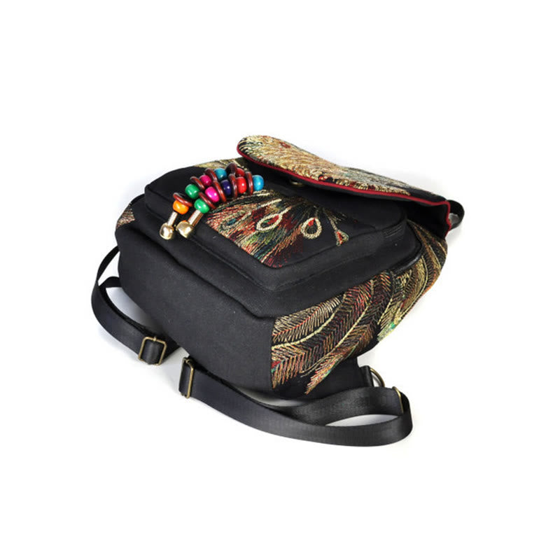 Peacock Embroidery Canvas Tassel Backpack - image 13