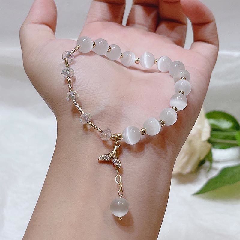 Buddha Stones Cat's Eye Crystal Lucky Clover Star Moon Fish Tail Fox Cat Charm Love Bracelet